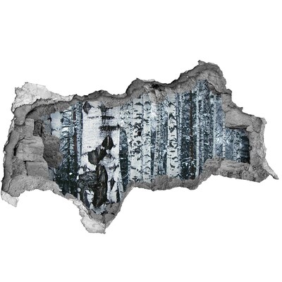 Adesivo con vista dietro il muro Foresta di betulle invernali