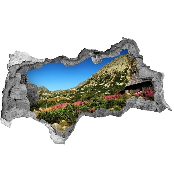 Sticker effetto rottura muro Paesaggio montano in una cavità nel muro