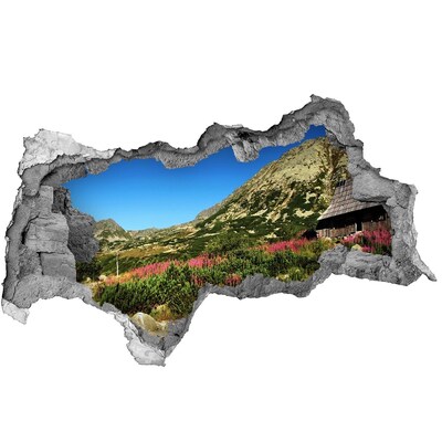 Sticker effetto rottura muro Paesaggio montano in una cavità nel muro