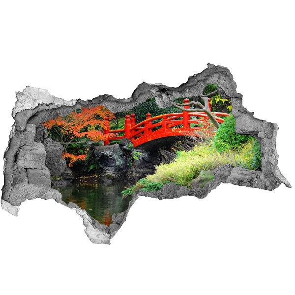 Adesivo con vista dietro il muro Ponte giapponese nel giardino