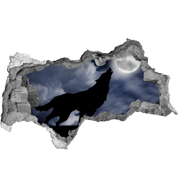 Sticker effetto rottura muro Lupo contro la luna
