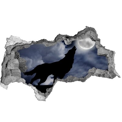 Sticker effetto rottura muro Lupo contro la luna