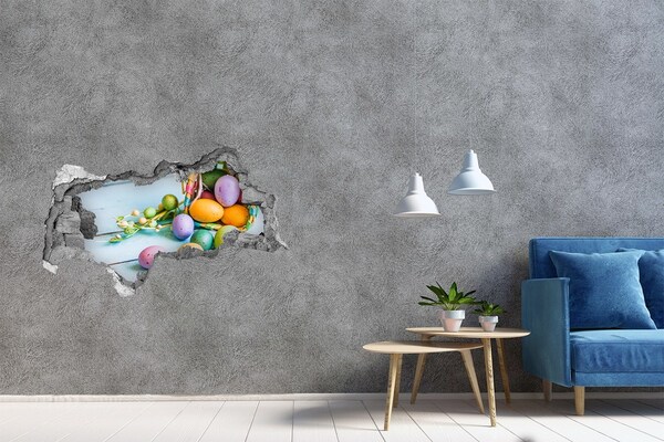 Adesivo con vista dietro il muro Uova di Pasqua nel buco