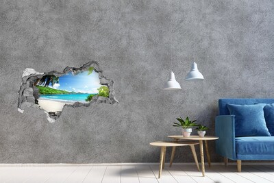Adesivo con vista dietro il muro Spiaggia caraibica vista attraverso un buco nel muro