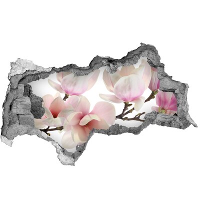 Sticker effetto rottura muro Fiori di magnolia sbocciano attraverso un buco nel muro