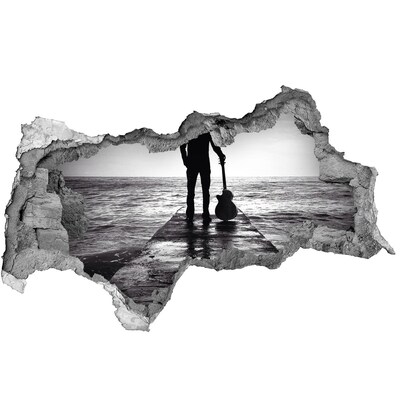 Sticker effetto rottura muro Musicista sul molo