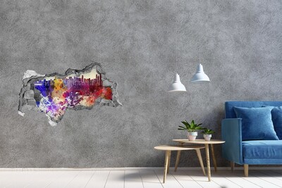 Adesivo con vista dietro il muro Paesaggio urbano in un buco colorato