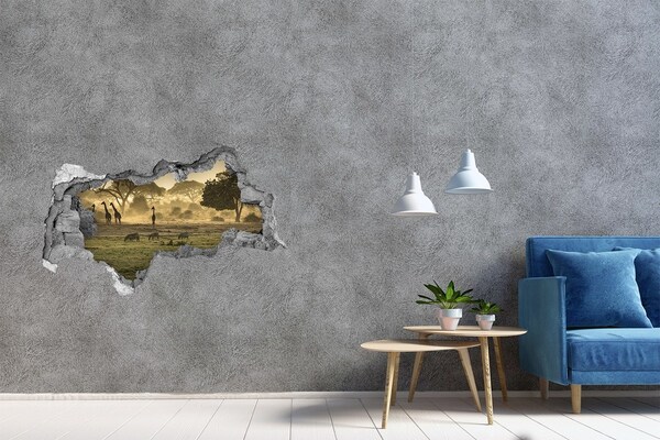 Decorazione da parete buco nel muro Savana africana con giraffe e zebre