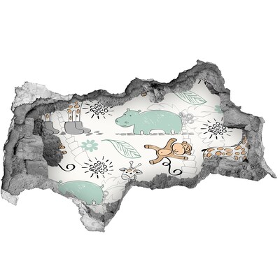 Sticker effetto rottura muro Animali nella giungla