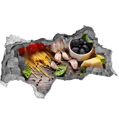 Adesivo con vista dietro il muro Cucina italiana con pasta e aglio