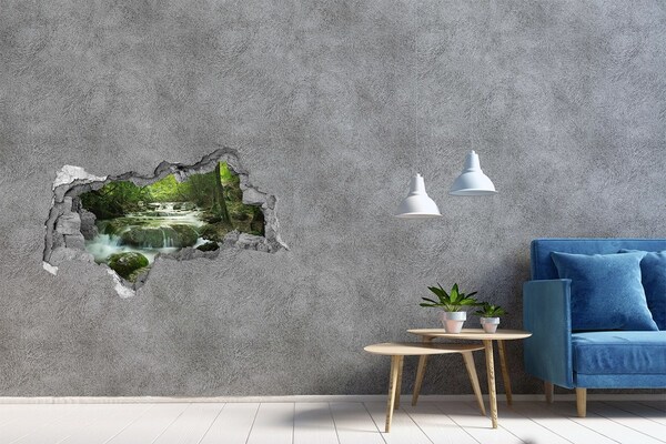 Adesivo con vista dietro il muro Valle verde con cascata