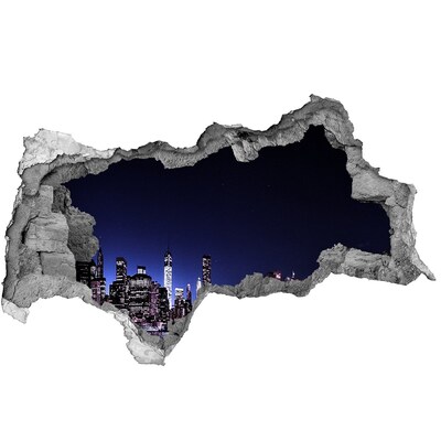 Adesivo con vista dietro il muro Panorama notturno di New York