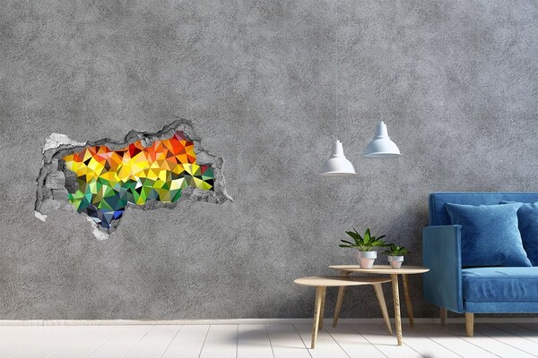 Adesivo con vista dietro il muro Un buco colorato nel muro