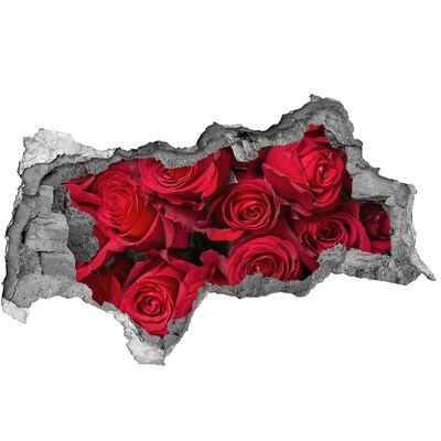 Adesivo con vista dietro il muro Un mazzo di rose rosse in un buco nel muro
