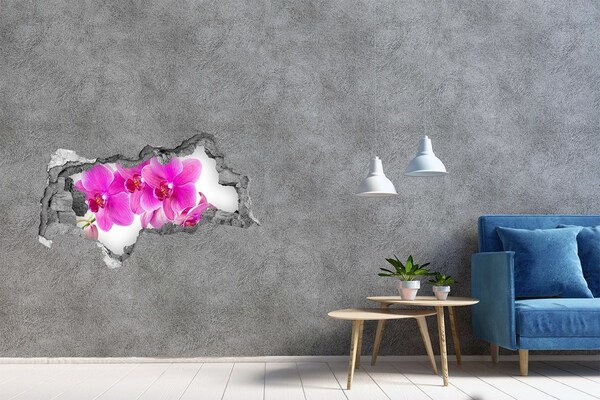 Sticker effetto rottura muro Fiori di orchidea in una buca di cemento