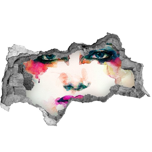 Sticker effetto rottura muro Un ritratto colorato in un buco nel muro