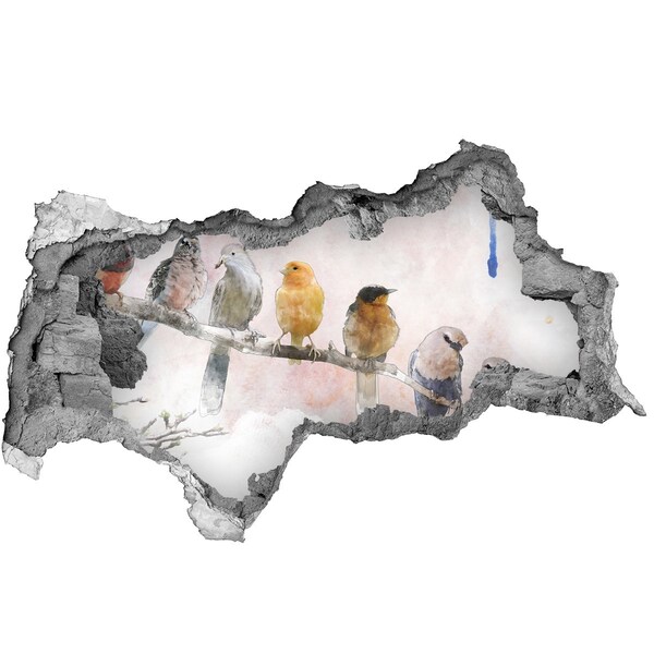 Sticker effetto rottura muro Uccelli su un ramo