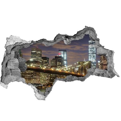 Sticker effetto rottura muro Vista notturna del ponte di Brooklyn