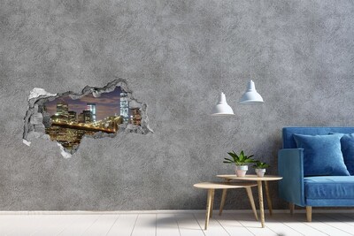 Sticker effetto rottura muro Vista notturna del ponte di Brooklyn