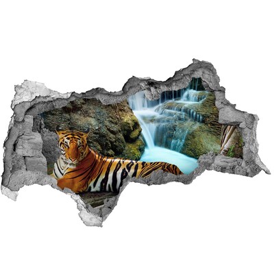 Sticker effetto rottura muro Tigre nella giungla selvaggia