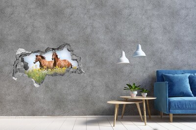 Adesivo con vista dietro il muro Cavalli nei prati