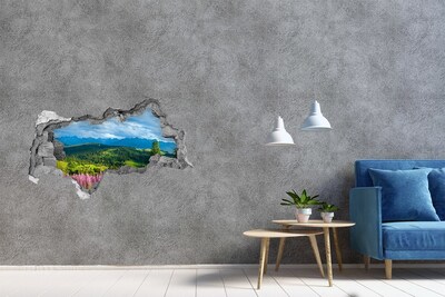 Decorazione da parete buco nel muro Paesaggio montano con fiori