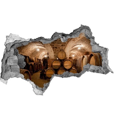 Adesivo con vista dietro il muro Interno di una cantina con botti