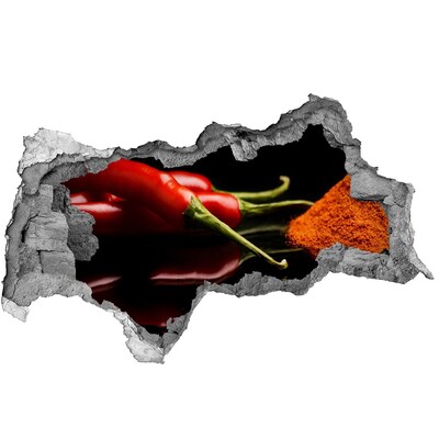 Adesivo con vista dietro il muro Peperoncini su sfondo nero