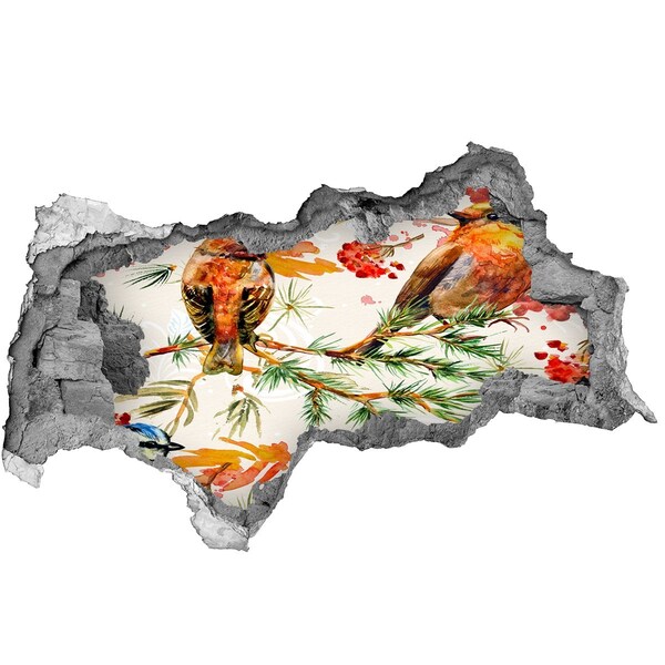 Adesivo con vista dietro il muro Uccelli in un paesaggio forestale