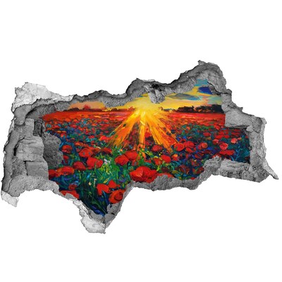 Adesivo con vista dietro il muro Prato fiorito al sole