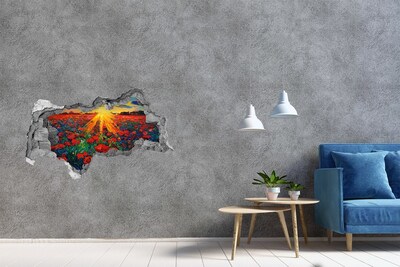 Adesivo con vista dietro il muro Prato fiorito al sole