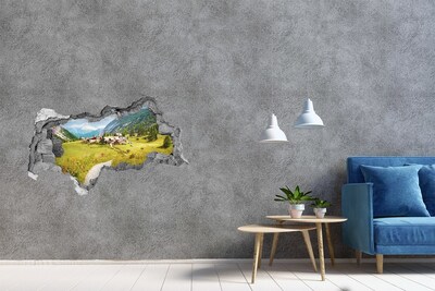 Adesivo con vista dietro il muro Un villaggio alpino tra le montagne