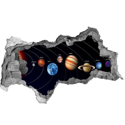 Sticker effetto rottura muro Il sistema solare nel buco nel muro