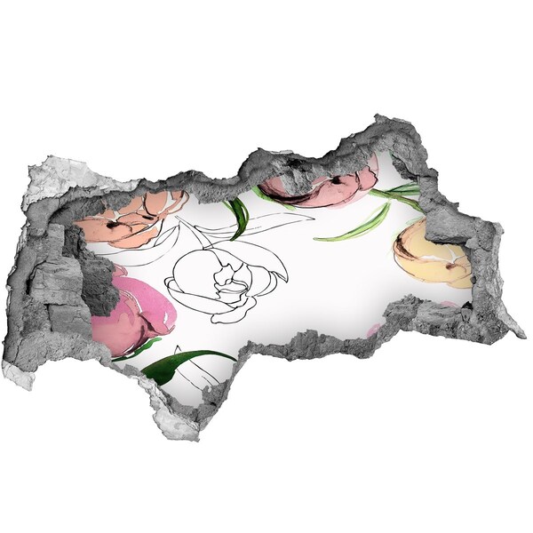 Sticker effetto rottura muro Un murale floreale dietro un muro danneggiato