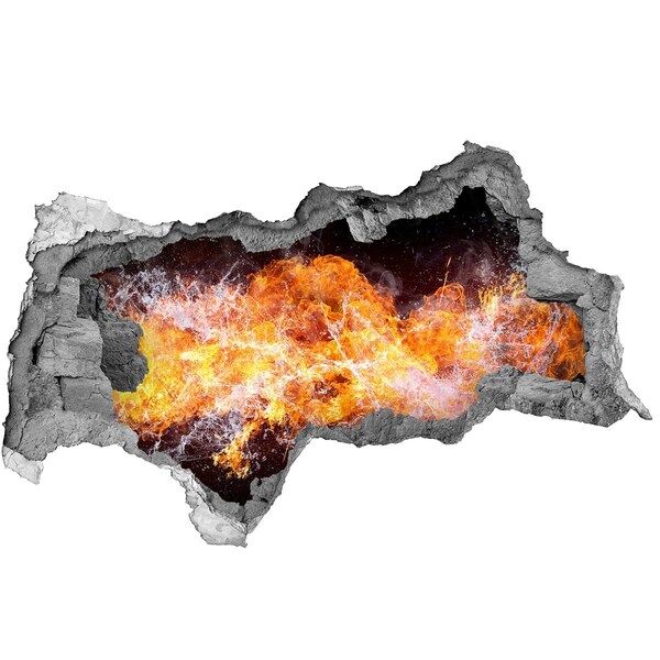 Adesivo con vista dietro il muro Fuoco nell'apertura del muro