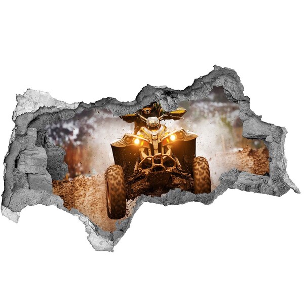 Sticker effetto rottura muro Quad da rally in azione