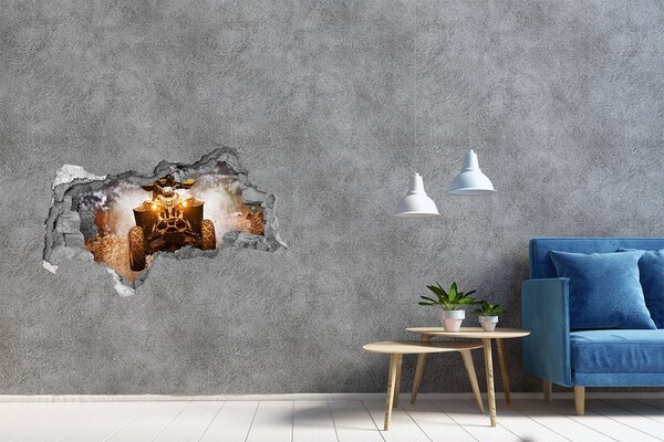 Sticker effetto rottura muro Quad da rally in azione