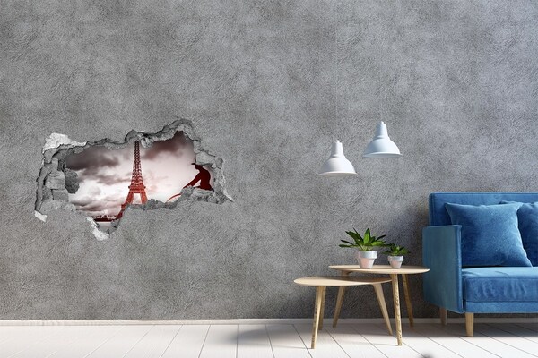 Adesivo con vista dietro il muro La Torre Eiffel a Parigi