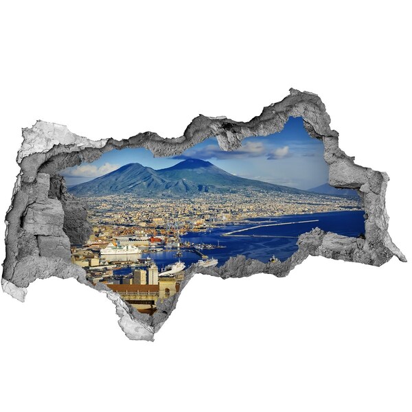 Adesivo con vista dietro il muro Veduta di Napoli con il Vesuvio