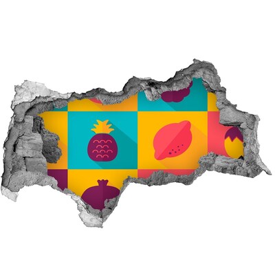 Adesivo con vista dietro il muro Murale di frutta in un buco nel muro