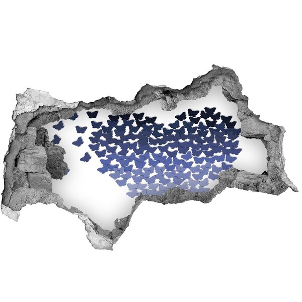Sticker effetto rottura muro Farfalle nelle profondità blu