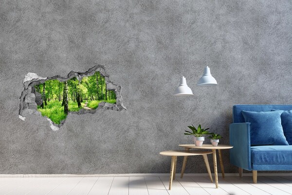 Sticker effetto rottura muro Foresta verdeggiante illuminata dal sole