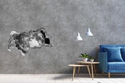 Adesivo con vista dietro il muro La luna nel buco nel muro