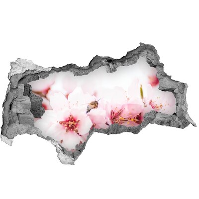 Sticker effetto rottura muro Fiori di ciliegio con un'ape