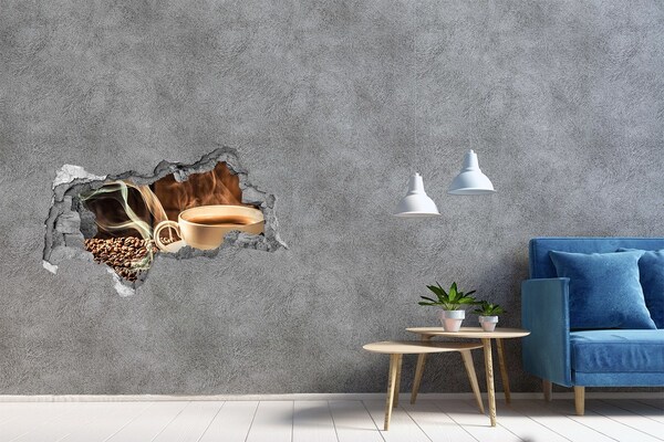 Adesivo con vista dietro il muro Caffè e chicchi di caffè