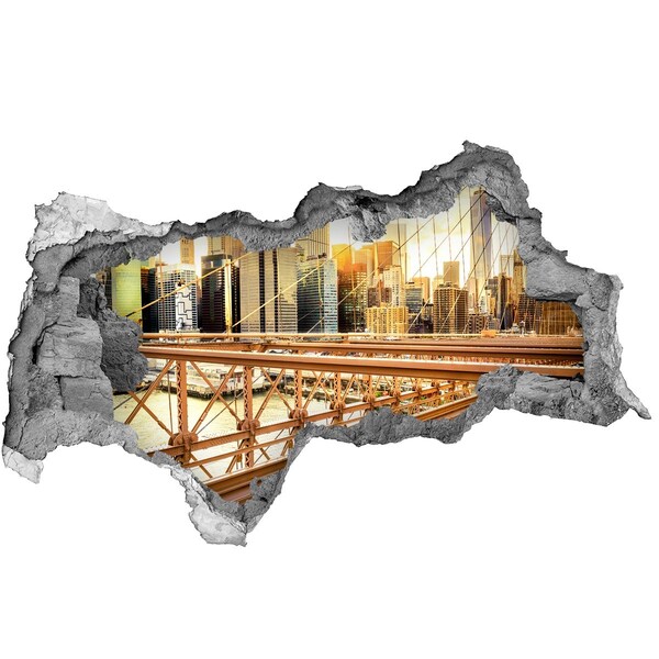 Sticker effetto rottura muro Ponte di Brooklyn al tramonto