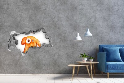 Adesivo con vista dietro il muro Cane in un buco nel muro