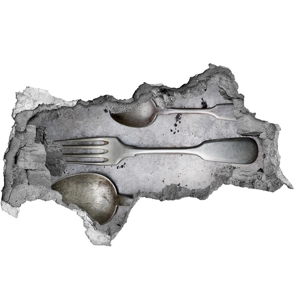 Sticker effetto rottura muro Un muro in rovina con vista sulle posate