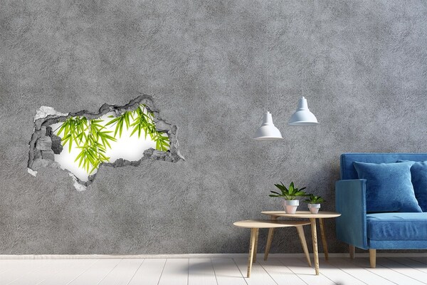 Adesivo con vista dietro il muro Bambù verde che spunta da un buco nel muro