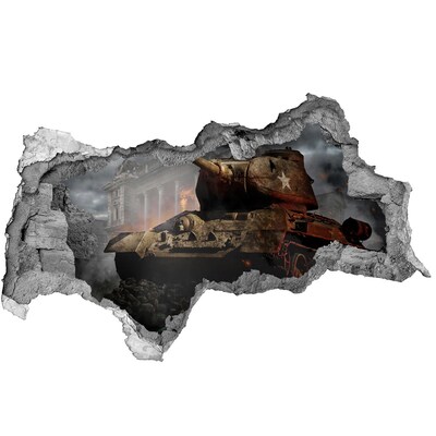 Decorazione da parete buco nel muro Carro armato tra le rovine della città